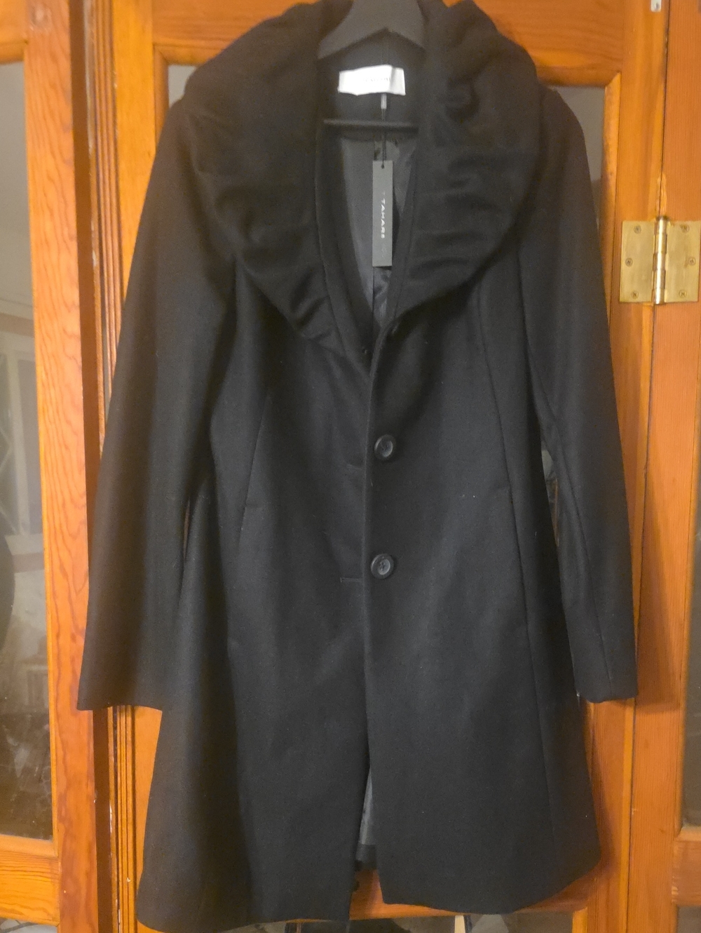 T Tahari Black Shawl Collar Single-Breasted Trench Coat